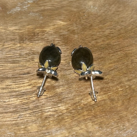 David Sigal Green Labradorite Flower Enamel 925 Sterling Silver Drop Earrings - Picture 8 of 15